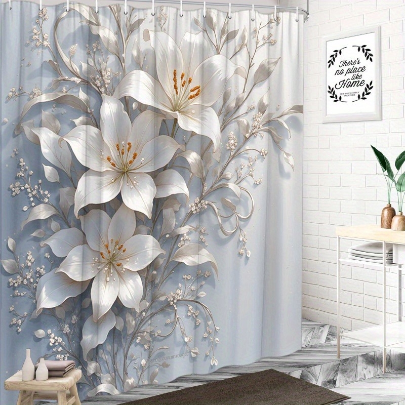 Temu prekogranična e-trgovina Elegantna zavjesa za tuširanje s motivom ljiljana, luksuzna dekoracija za kupaonicu, SAD, Europa, Sjeverna Amerika
