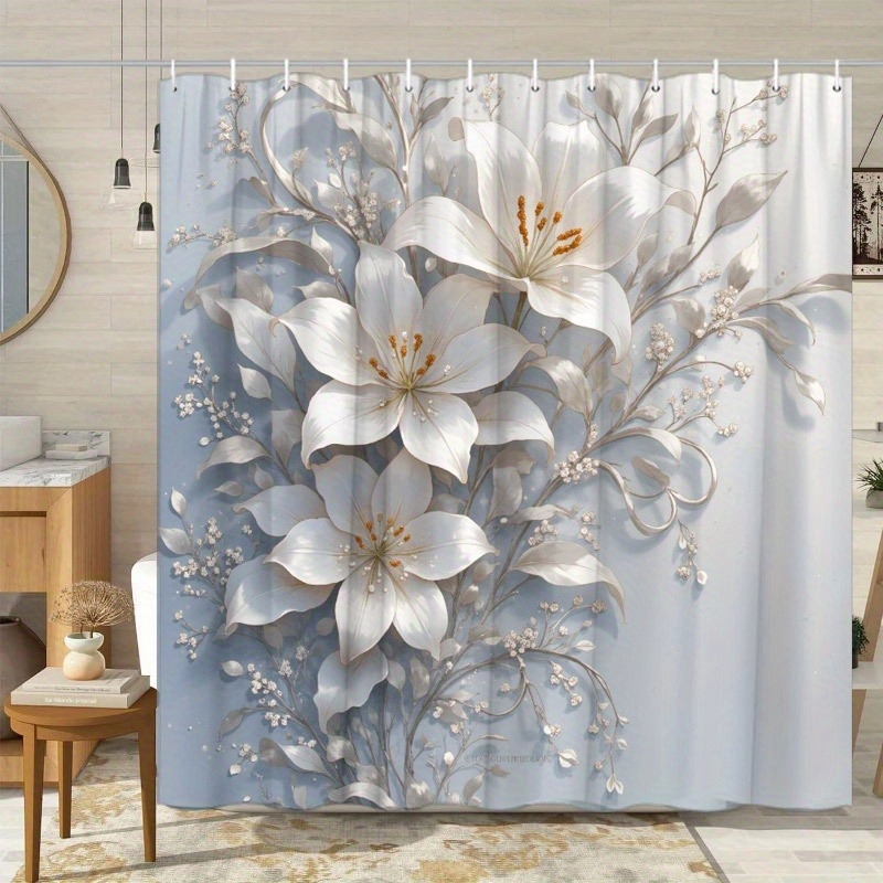 Temu prekogranična e-trgovina Elegantna zavjesa za tuširanje s motivom ljiljana, luksuzna dekoracija za kupaonicu, SAD, Europa, Sjeverna Amerika