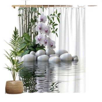 Κουρτίνα ντους Zen Pond για διασυνοριακό ηλεκτρονικό εμπόριο Amazon, ανθεκτικό ύφασμα από πολυεστέρα, πλένεται στο πλυντήριο, Ηνωμένες Πολιτείες, Ευρώπη και Βόρεια Αμερική