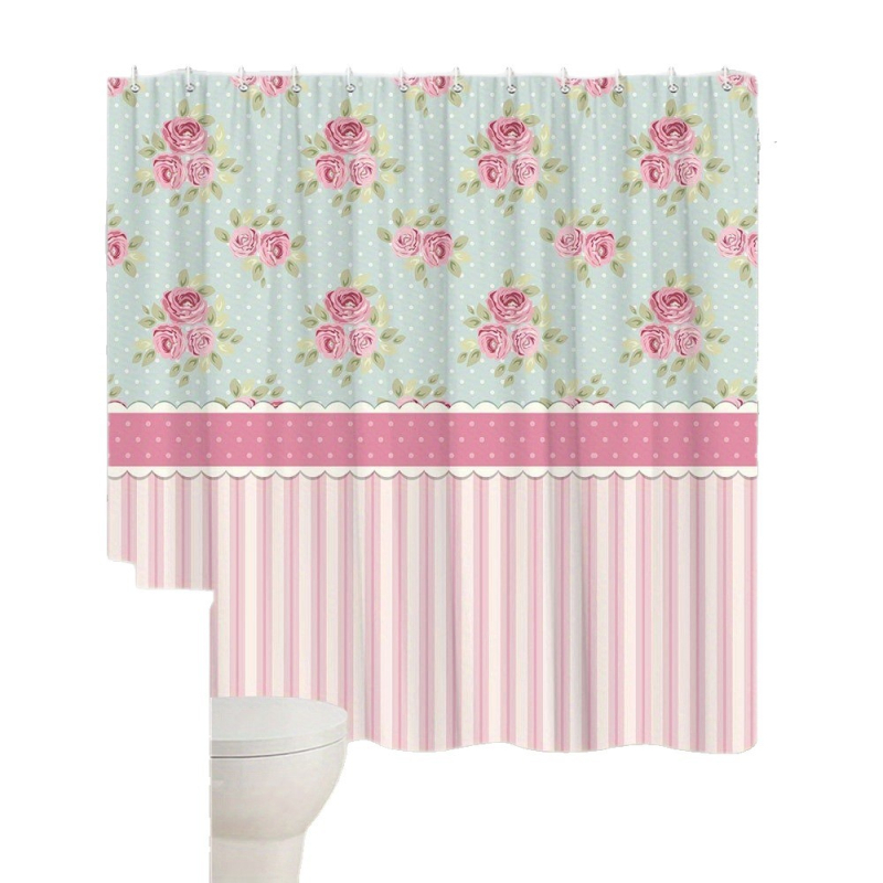 Temu határokon átnyúló e-kereskedelmi retró virágos csíkos zuhanyfüggöny poliészterből, 12 akasztóval, Amerika, Európa és Észak-Amerika számára