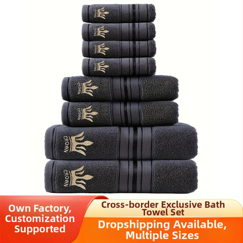 Grynos medvilnės rankšluosčių ir vonios rankšluosčių rinkinys su elegantišku siuvinėjimu, išskirtinis sustorintų ir padidintų kvadratinių rankšluosčių dovanų rinkinys