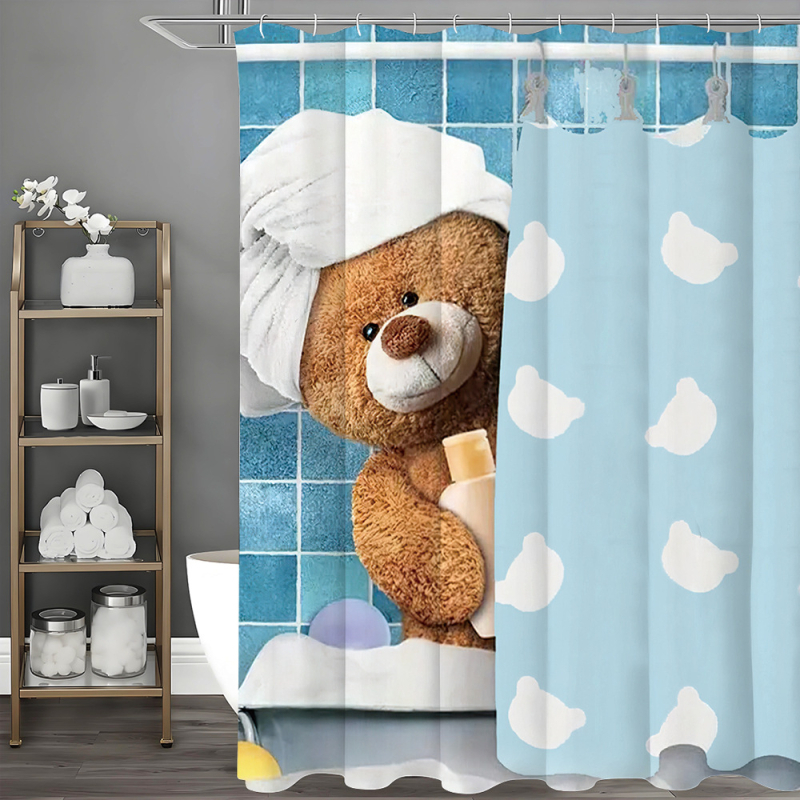 Temu határokon átnyúló e-kereskedelem Fürdőszobai alapvető zuhanyfüggöny Európai és amerikai dizájn Plüss medve a zuhanyfüggönyben Vízálló és penészálló