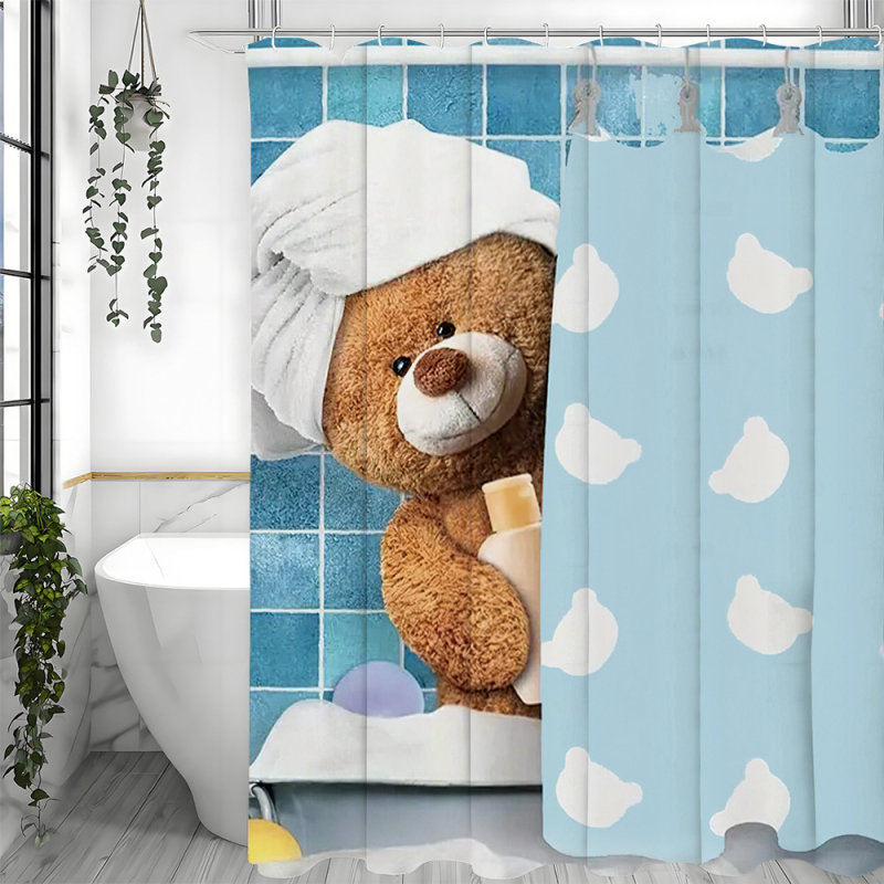 Temu határokon átnyúló e-kereskedelem Fürdőszobai alapvető zuhanyfüggöny Európai és amerikai dizájn Plüss medve a zuhanyfüggönyben Vízálló és penészálló