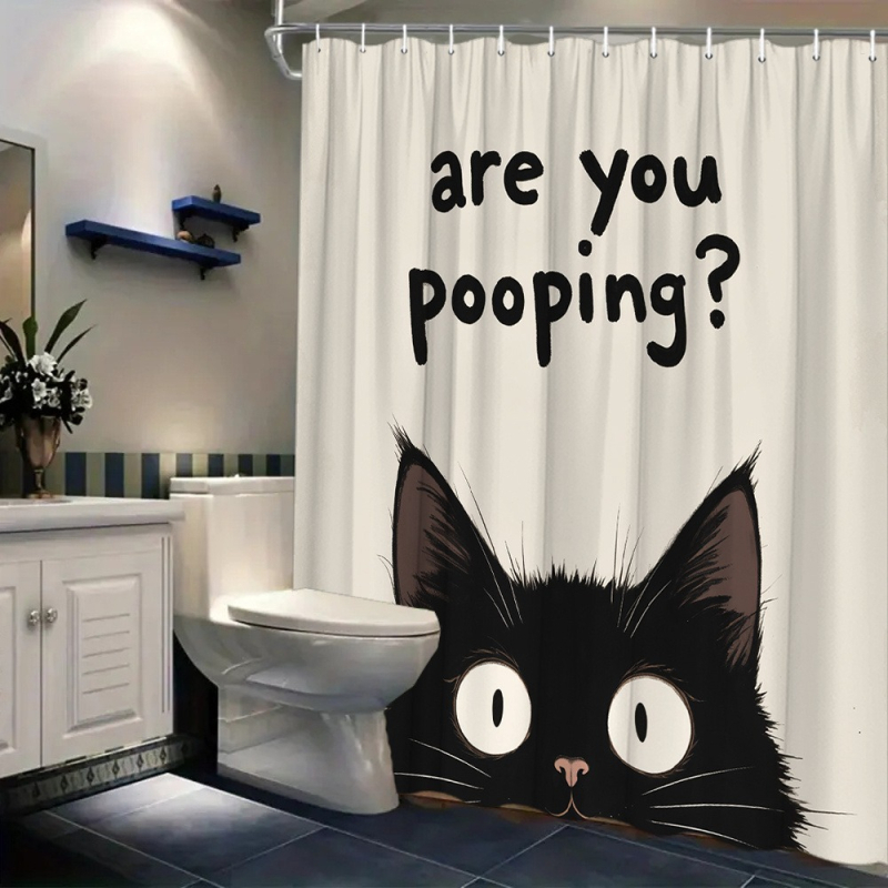 Temu határokon átnyúló e-kereskedelem humoros fekete macska székletürítés zuhanyfüggöny Egyesült Államok Európa és Észak-Amerika