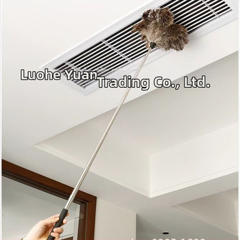 Ištraukiama ilga stručio plunksnų šluostė, buitinė, nerūdijančio plieno, ilga rankena, lubų šluota, gamyklos išparduotuvė