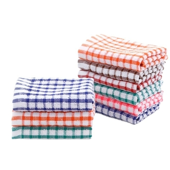 „Cross-Border“ 10 dalių languotų valymo šluosčių rinkinys, virtuviniai rankšluosčiai, arbatos rankšluosčiai, sugeriantys rankšluosčiai, valymo rankšluosčiai, virtuvės skudurai, atsitiktinės spalvos