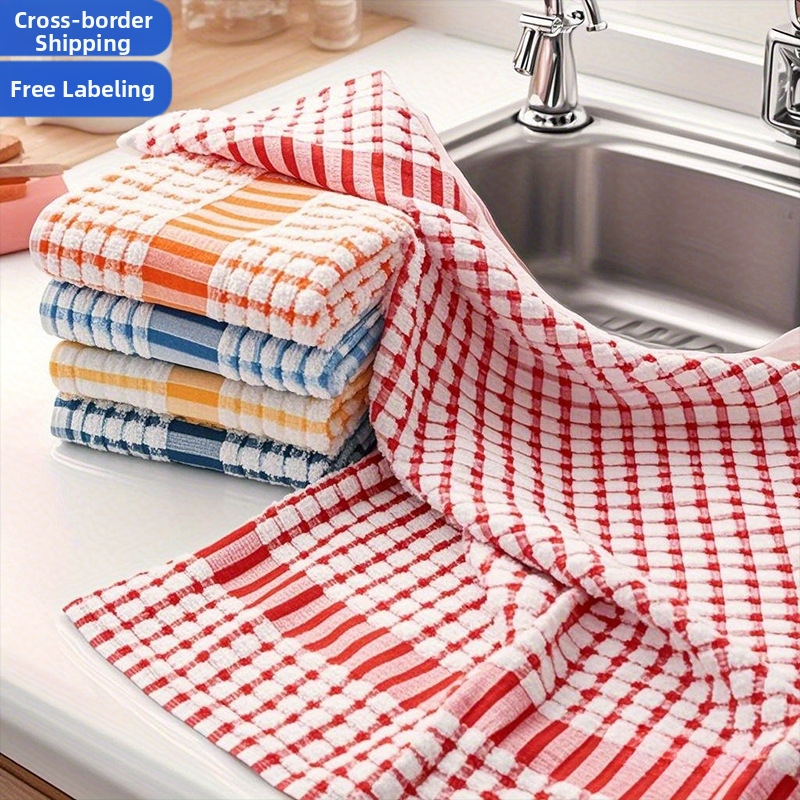 „Cross-Border“ 10 dalių languotų valymo šluosčių rinkinys, virtuviniai rankšluosčiai, arbatos rankšluosčiai, sugeriantys rankšluosčiai, valymo rankšluosčiai, virtuvės skudurai, atsitiktinės spalvos