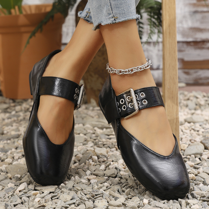 Pantofi Mary Jane roșu vin Pantofi de damă Primăvara-Vara 2025 Pantofi noi cu cap pătrat și gură superficială, stil european și american, simpli, cu un singur strat