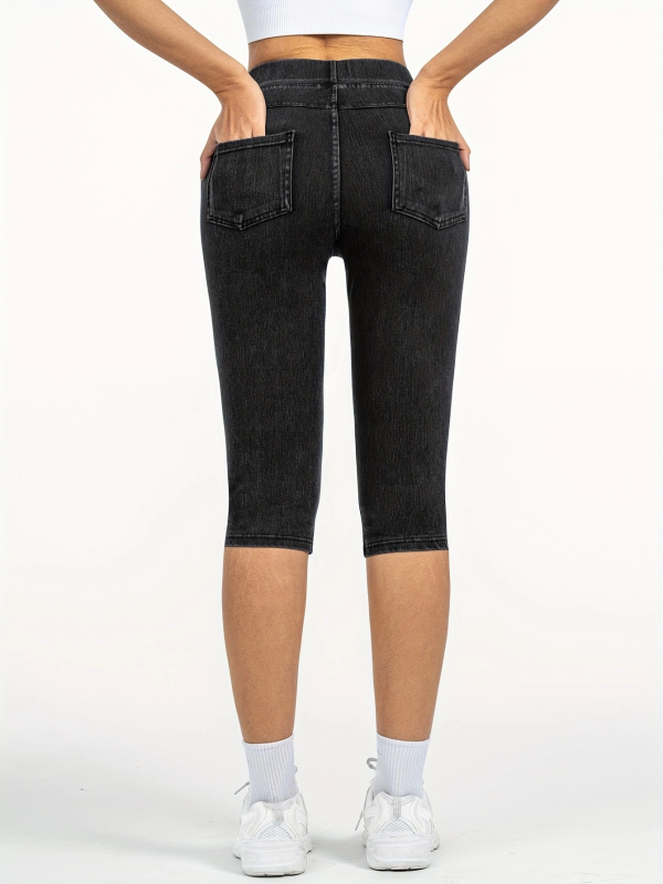 Európai és amerikai határokon átnyúló e-kereskedelem tavaszi és nyári női magas derekú, rugalmas derékpántos, zsebes műfarmer capri nadrág, karcsúsító leggings