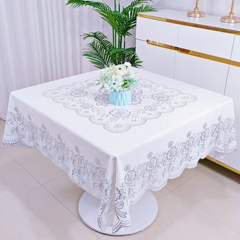 PVC ορθογώνιο τραπεζομάντιλο χωρίς πλύσιμο αδιάβροχο, ανθεκτικό στο λάδι, αντι-εγκαύματα, σαλόνι σπιτιού, ευρωπαϊκού στιλ, κλασικό ζεστό ασημί