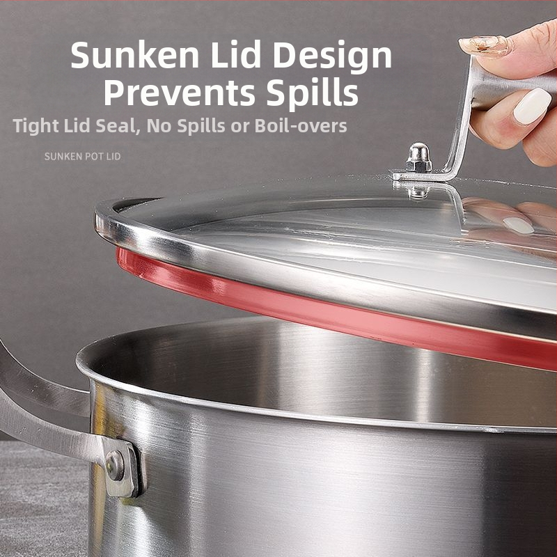 Немска петслойна стомана 304 неръждаема стомана гореща тенджера в европейски стил с двойно ухо, бистра тенджера за супа шабу-шабу с двойно ухо, търговска гореща тенджера