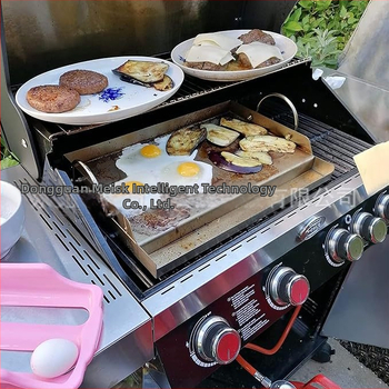 Roostevabast terasest küpsetusgrill pann lameda pealse ja rasvavanni käepidemega gaasi- ja söegrillile