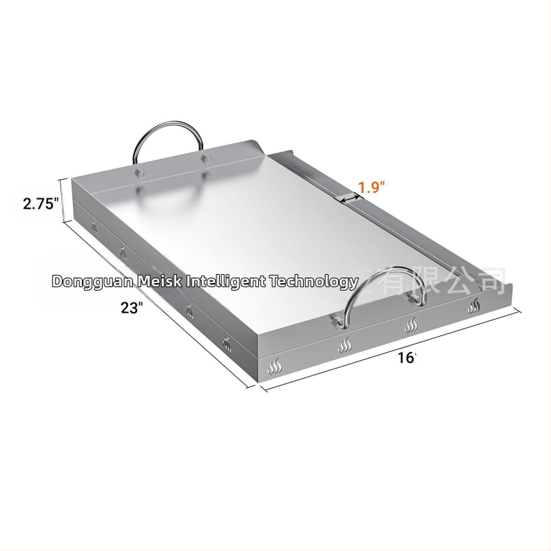 Nerūsējošā tērauda grila pannas ieliktnis ar plakanu virsmu un tauku savākšanas rokturi gāzes un ogļu grilam