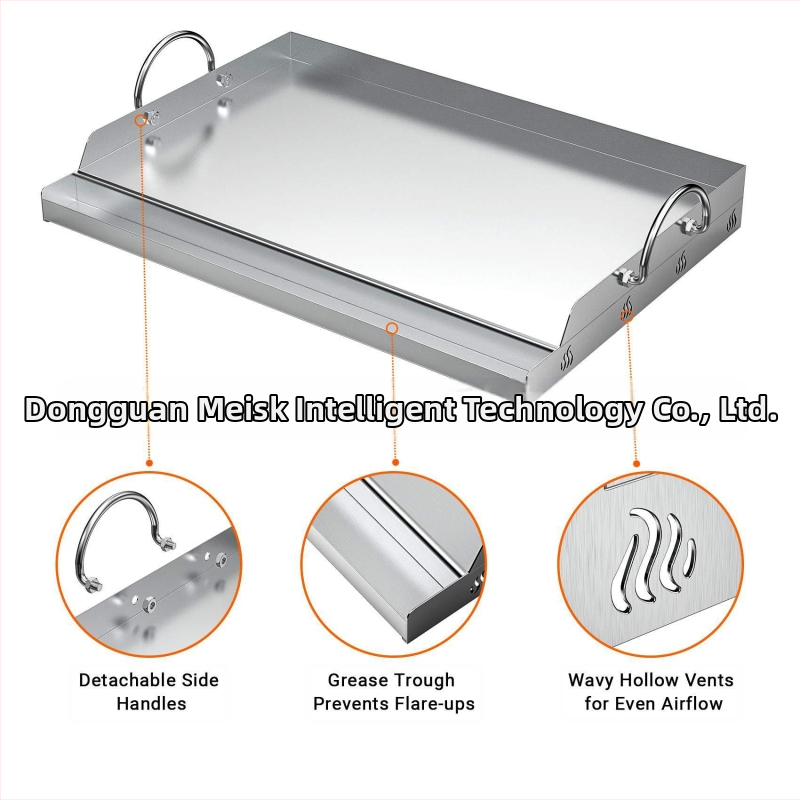 Roostevabast terasest küpsetusgrill pann lameda pealse ja rasvavanni käepidemega gaasi- ja söegrillile