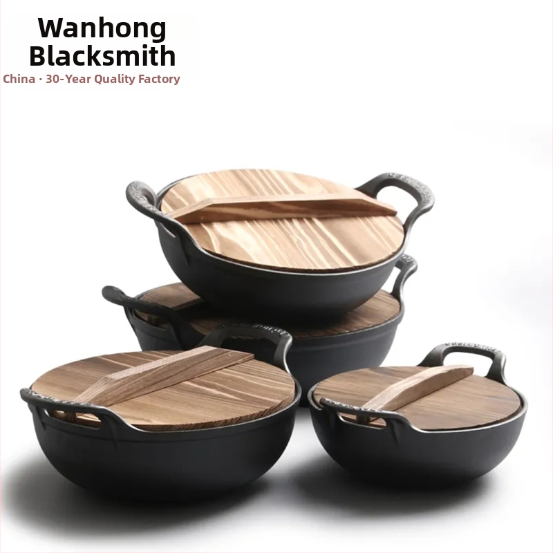 Öntöttvas edény, pörköltfazék, háztartási, bevonat nélküli, tapadásmentes, régimódi, függő, sűrített leveses fazék, gyári serpenyő, yuanbao fazékkal