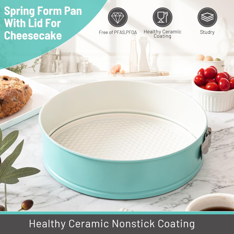 25 cm-es kék rugós tortaforma levehető fedővel, tapadásmentes sajtos sifon mousse süteménysütéshez