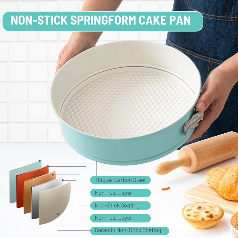 25 cm-es kék rugós tortaforma levehető fedővel, tapadásmentes sajtos sifon mousse süteménysütéshez