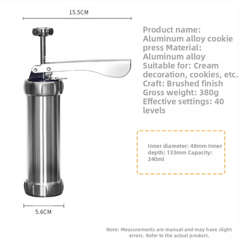 Slapukų formų pistoleto kepimo įrankiai, aliuminio lydinio dekoravimo burna, 20 tirpių pupelių išspaudimo maišelių rinkinys kepimui