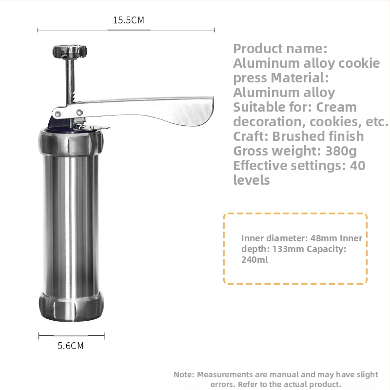 Пистолет за форми за бисквитки, инструменти за печене, алуминиева сплав, декорираща уста, 20 броя разтворими бобови торбички за печене