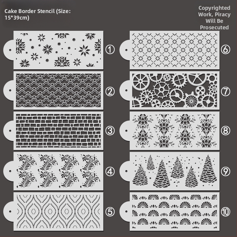 Új, 15*39cm-es, határokon átnyúló, krémszínű tortaszél-nyomtató sablon, 10 darabos, európai mintás totem dekoráció, saját kezűleg készítve