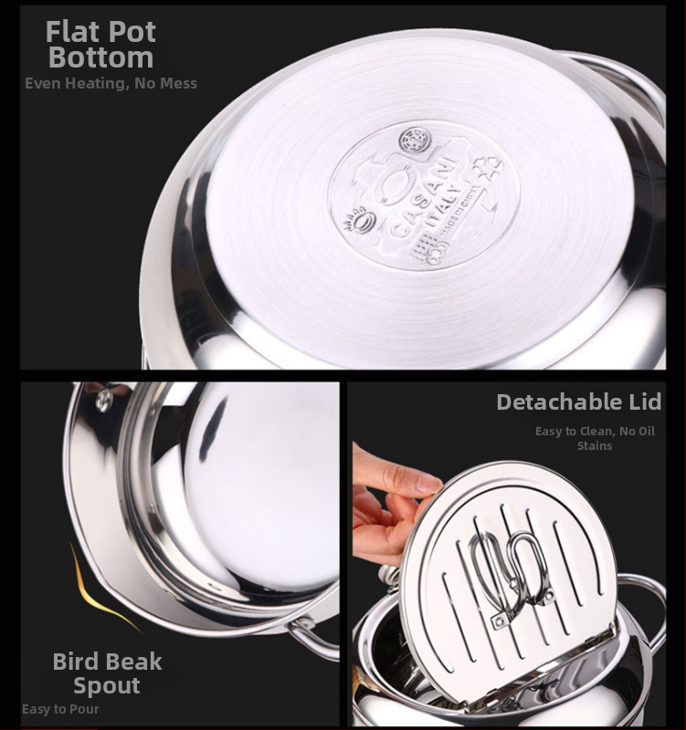 Nerezová fritéza s pokrievkou a teplomerom, tempura fritéza pre domácnosť s olejovým filtrom, stojan, hrniec na olej, dropshipping