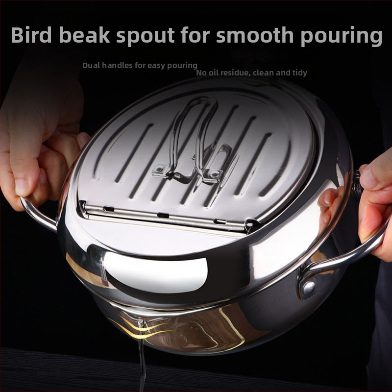 Nerezová fritéza s pokrievkou a teplomerom, tempura fritéza pre domácnosť s olejovým filtrom, stojan, hrniec na olej, dropshipping