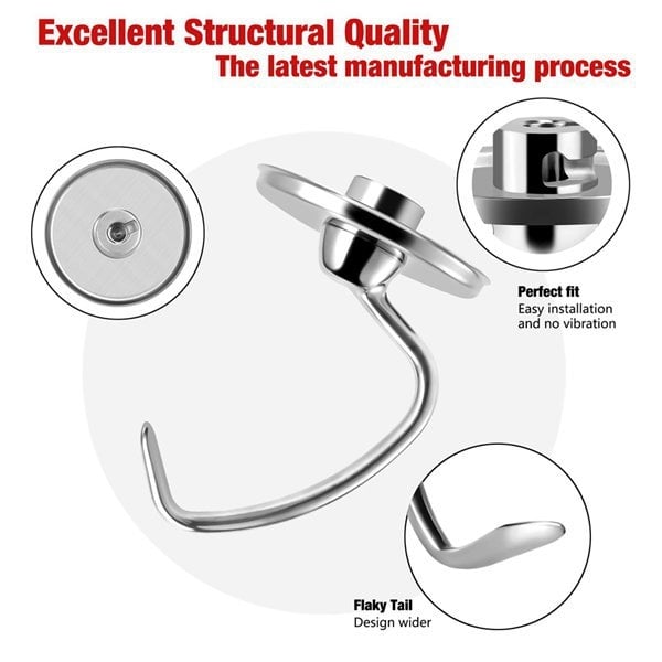 KitchenAid 4,5-5 litru nolokāmas galvas stacionārā miksera bļodas mīklas āķa uzgalis