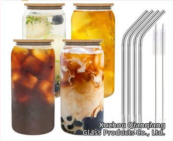 Γυάλινο κουτί 16oz με διαγώνια μπορντούρα, κούπα μπύρας Coca-Cola 20oz, Mason Cup με καπάκι από μπαμπού και ξύλο, σετ με καλαμάκια