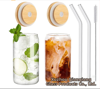 Γυάλινο κουτί 16oz με διαγώνια μπορντούρα, κούπα μπύρας Coca-Cola 20oz, Mason Cup με καπάκι από μπαμπού και ξύλο, σετ με καλαμάκια