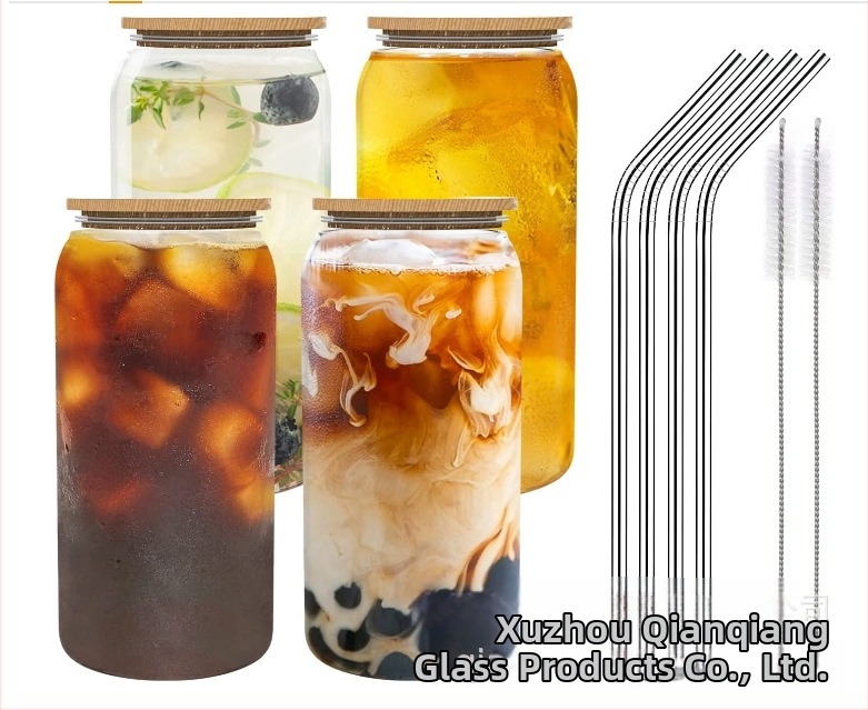 Γυάλινο κουτί 16oz με διαγώνια μπορντούρα, κούπα μπύρας Coca-Cola 20oz, Mason Cup με καπάκι από μπαμπού και ξύλο, σετ με καλαμάκια