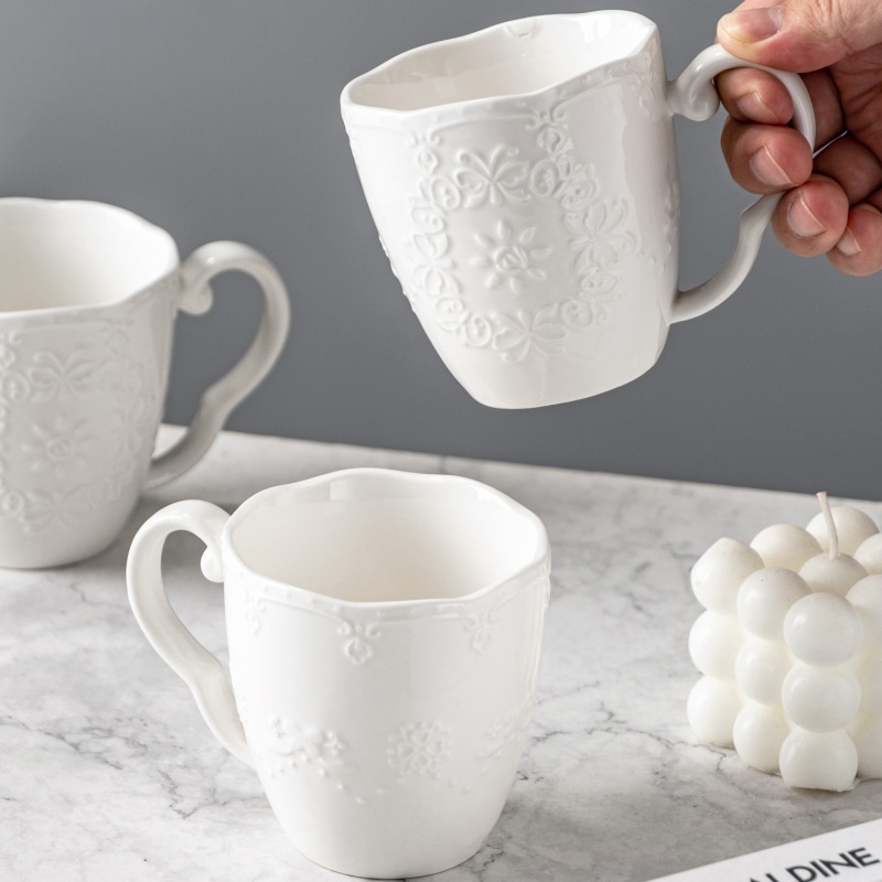 Reljefinis keraminis drugelio nėrinių kavos puodelis arbatos puodelis pieno arbatos puodelis puodelis pieno puodelis pusryčių puodelis tiesioginis pardavimas gamykloje
