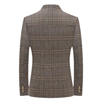 Σε απόθεμα Ανδρικό Casual Καρό Κοστούμι Άνοιξης και Φθινοπώρου σε Κορεατικό Στυλ με Γιακά με Στάντινγκ και Γιακά Μανταρίνι Ριγέ Μπλέιζερ Τοπ