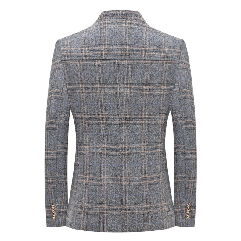 Σε απόθεμα Ανδρικό Casual Καρό Κοστούμι Άνοιξης και Φθινοπώρου σε Κορεατικό Στυλ με Γιακά με Στάντινγκ και Γιακά Μανταρίνι Ριγέ Μπλέιζερ Τοπ