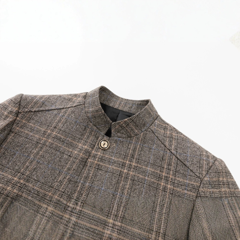 Σε απόθεμα Ανδρικό Casual Καρό Κοστούμι Άνοιξης και Φθινοπώρου σε Κορεατικό Στυλ με Γιακά με Στάντινγκ και Γιακά Μανταρίνι Ριγέ Μπλέιζερ Τοπ