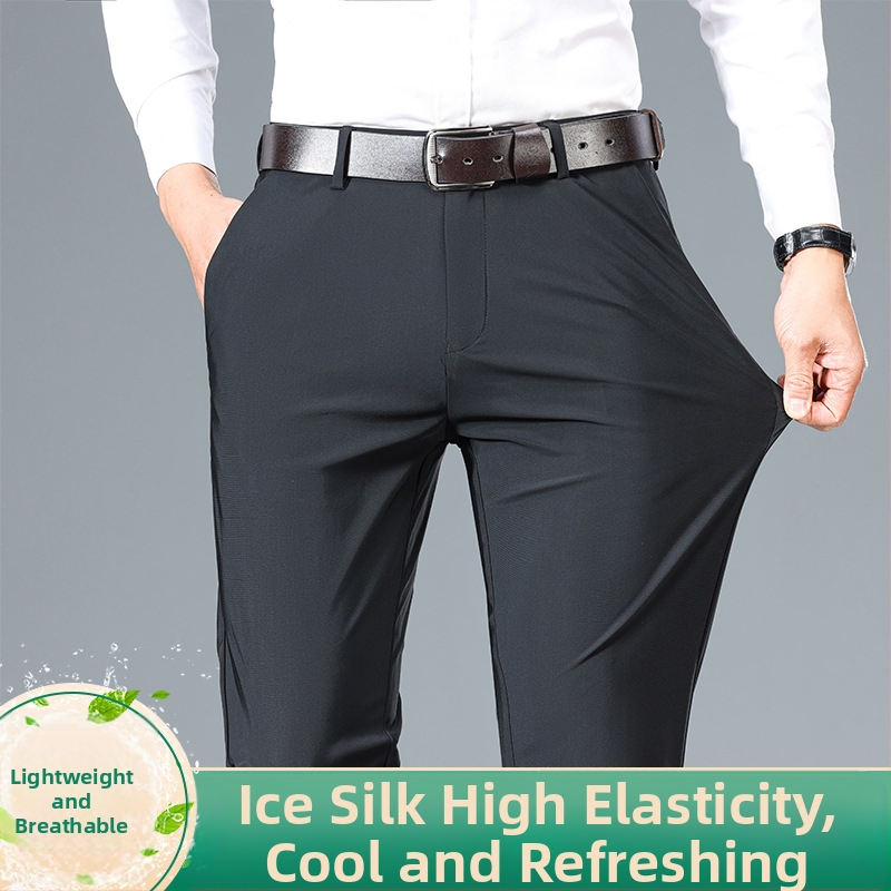 Ajánlatkérés nyári vékony férfi nagy rugalmasságú nejlon jégselyem lezser nadrág, férfi elegáns nadrág, hosszú nadrág iránt