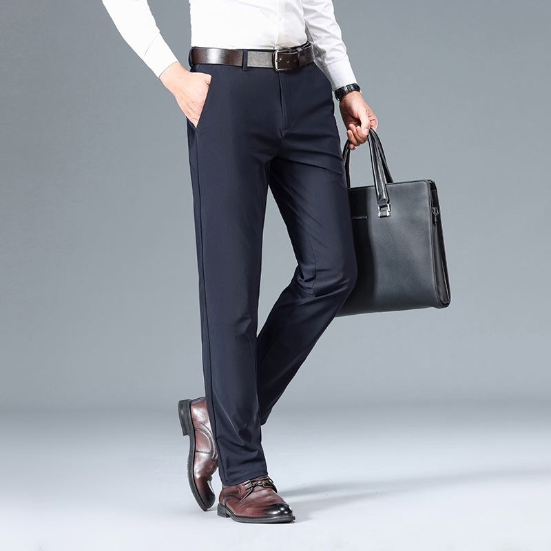Solicitare pentru Pantaloni casual subțiri de vară pentru bărbați, din nailon cu elasticitate ridicată, din mătase glacială, pantaloni eleganți pentru bărbați, pantaloni lungi