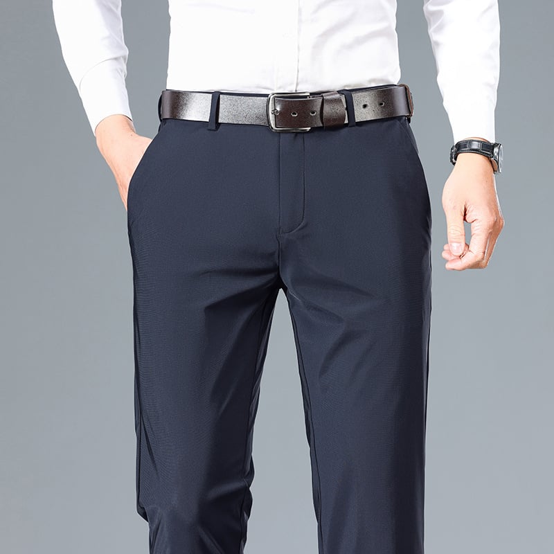 Solicitare pentru Pantaloni casual subțiri de vară pentru bărbați, din nailon cu elasticitate ridicată, din mătase glacială, pantaloni eleganți pentru bărbați, pantaloni lungi
