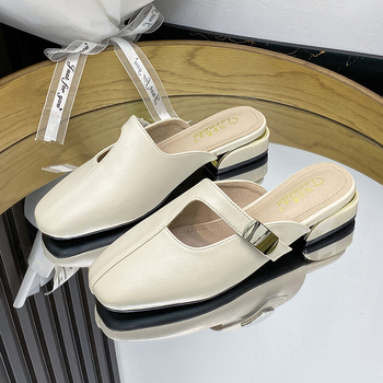 Παντόφλες με χοντρό τακούνι και καπάκι στα δάχτυλα για γυναικεία εξωτερικά ρούχα, νέες ανοιξιάτικες και καλοκαιρινές πολυχρηστικές, μοντέρνες slip-on σανδάλια, μεγάλα γυναικεία παπούτσια