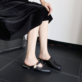 Παντόφλες με χοντρό τακούνι και καπάκι στα δάχτυλα για γυναικεία εξωτερικά ρούχα, νέες ανοιξιάτικες και καλοκαιρινές πολυχρηστικές, μοντέρνες slip-on σανδάλια, μεγάλα γυναικεία παπούτσια