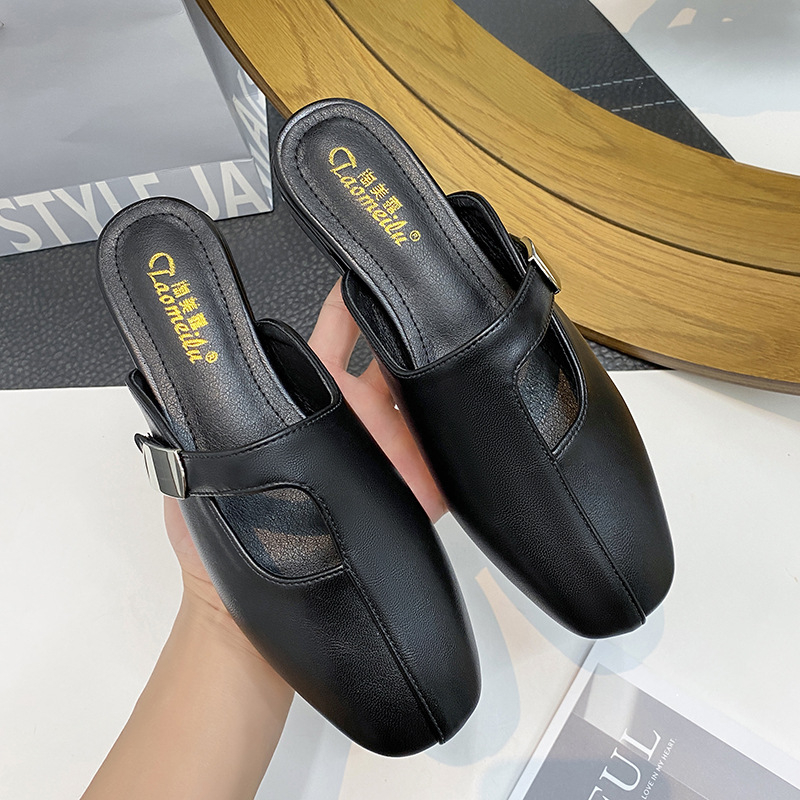 Vastag sarkú, lábujjvédős félpapucs női külső viseletre, új tavaszi és nyári, sokoldalú, divatos dizájnú, bebújós szandálok, nagy méretű női cipők