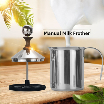 Διπλό στρώμα αφροποιητή γάλακτος από ανοξείδωτο ατσάλι, χειροκίνητο σουρωτήρι γάλακτος, φανταχτερός αφροποιητής καφέ και καπουτσίνο