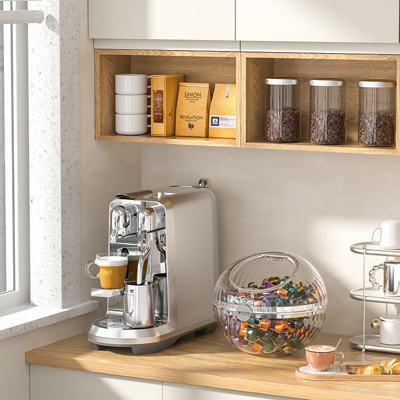 Cutie de depozitare a capsulelor de cafea, transparentă, tip Push pentru animale de companie, cutie de cafea instant de trei ori și jumătate, rezistentă la praf, pentru bomboane de ciocolată