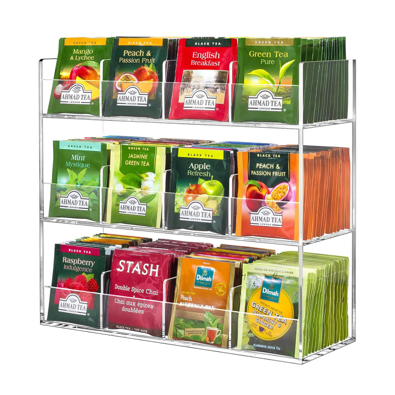 Határokon átnyúló, forró eladású akril teafilter tároló állvány, átlátszó, kivehető, egymásra rakható kapszula kávé cukorfilter bár tároló állvány