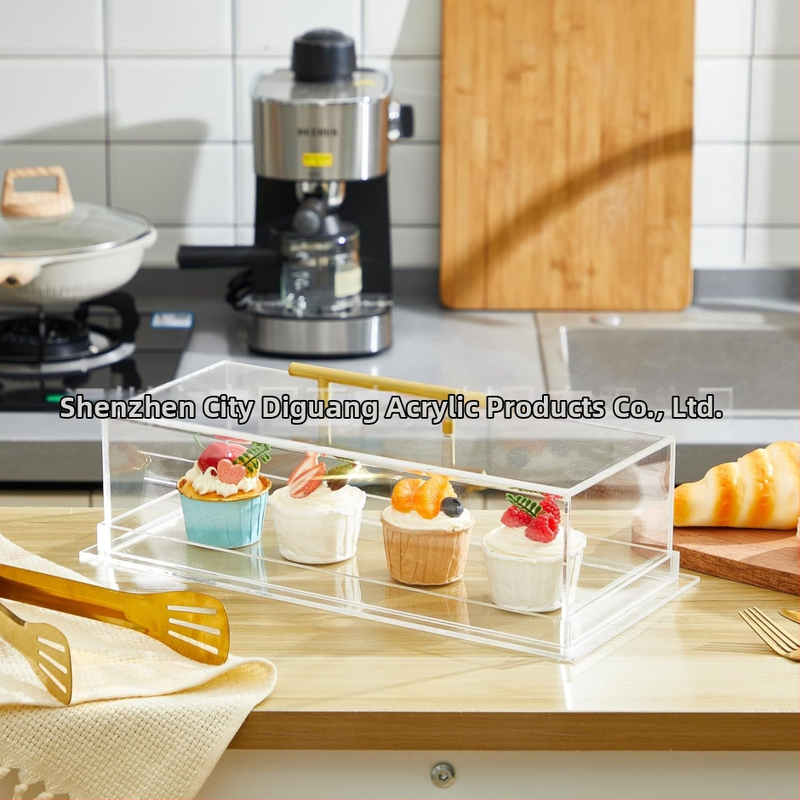 Акрилна кутия за хляб и торта, прозрачна правоъгълна сервираща тава с капак, парти плот, съхранение на храна