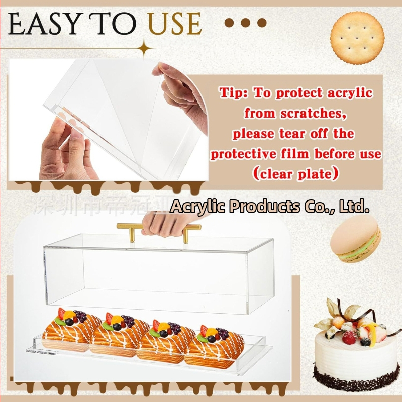 Акрилна кутия за хляб и торта, прозрачна правоъгълна сервираща тава с капак, парти плот, съхранение на храна
