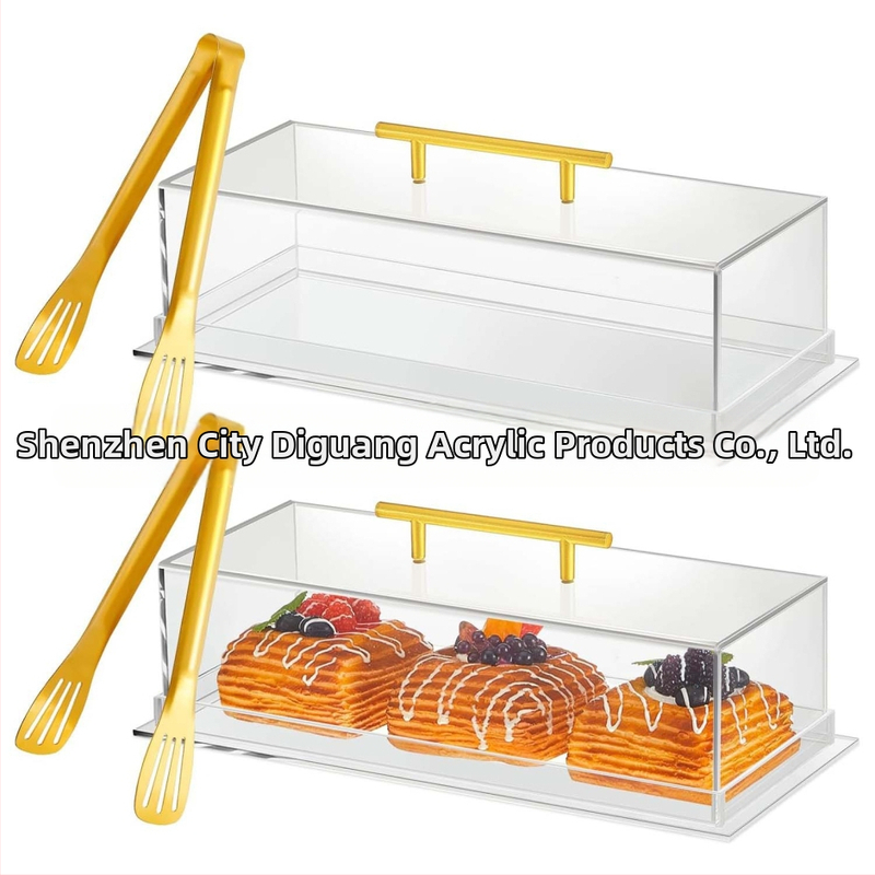 Акрилна кутия за хляб и торта, прозрачна правоъгълна сервираща тава с капак, парти плот, съхранение на храна