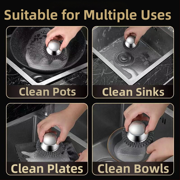 Νέα βούρτσα κατσαρόλας από ανοξείδωτο χάλυβα, οικιακή κουζίνα, βούρτσα για πιατάκια, πιατάκι για πιατάκια με βούρτσα καθαρισμού λαβών, βούρτσα με σφαιρίδια από χαλύβδινο σύρμα