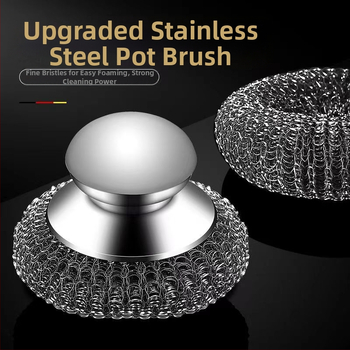 Νέα βούρτσα κατσαρόλας από ανοξείδωτο χάλυβα, οικιακή κουζίνα, βούρτσα για πιατάκια, πιατάκι για πιατάκια με βούρτσα καθαρισμού λαβών, βούρτσα με σφαιρίδια από χαλύβδινο σύρμα