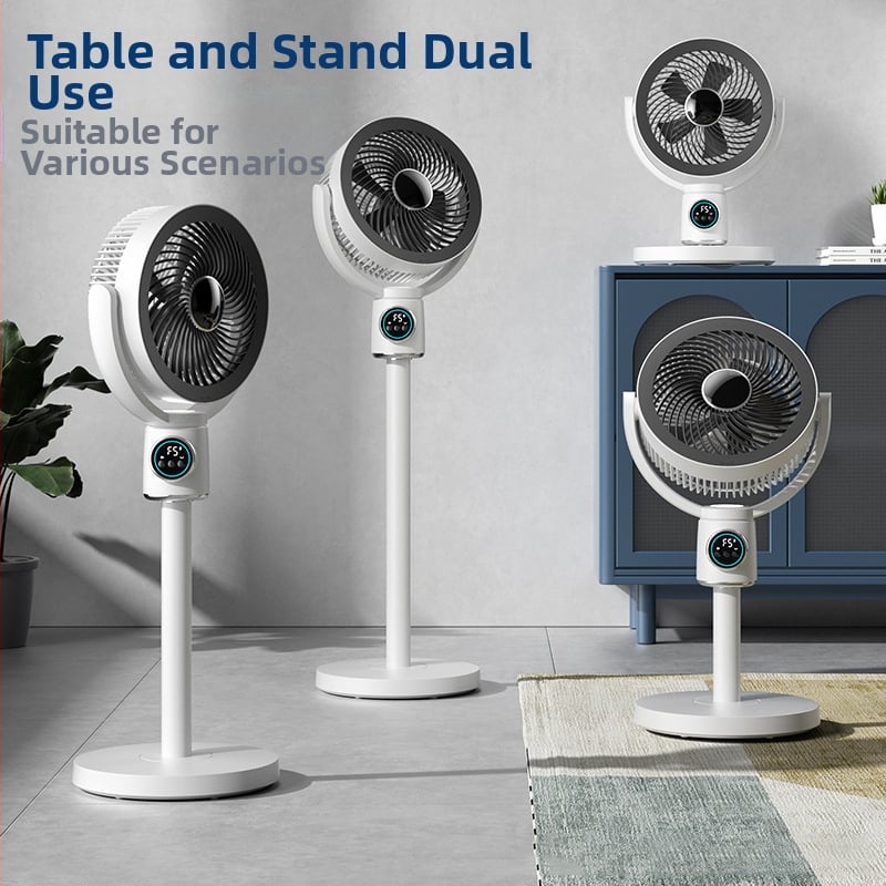 Трансграничен популярен вентилатор за циркулация на въздуха, интелигентен гласов вентилатор, домакински настолен и стойков двуфункционален телескопичен вентилатор с разклащаща се глава, подов вентилатор