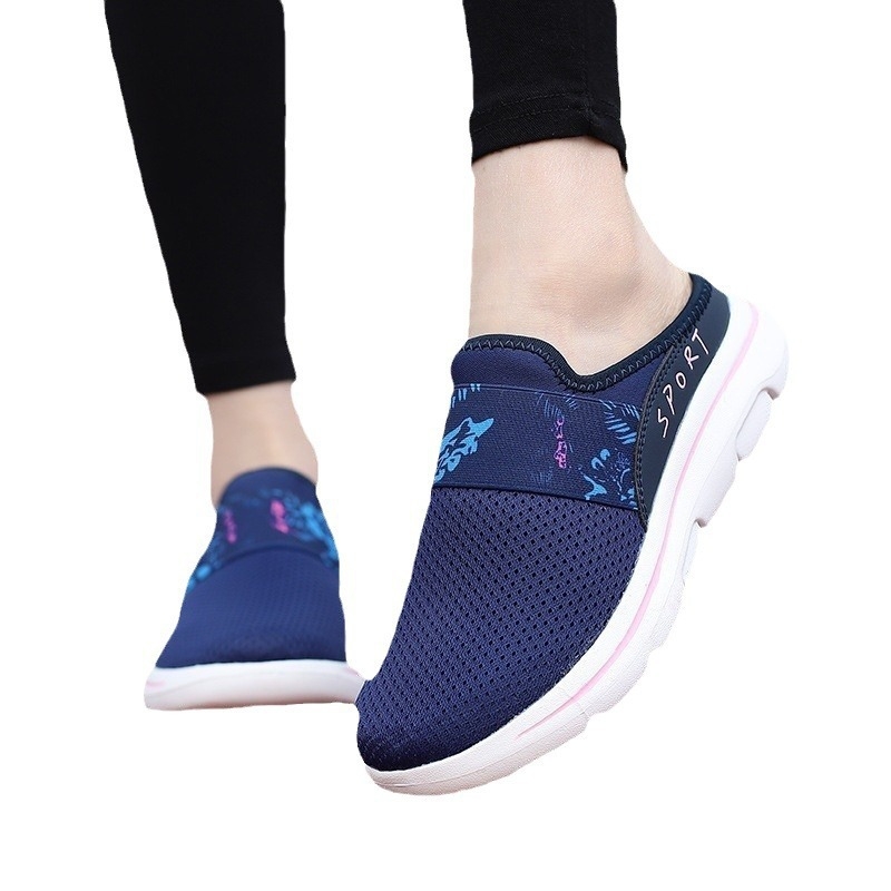 Pantofi sport casual Amazon 2024, versiunea coreeană a pantofilor sport plus size, cu jumătate de suport, pentru femei, pantofi cu un singur strat, sandale cu un singur pas, cu talpă groasă, din plasă, cu jumătate de tracțiune